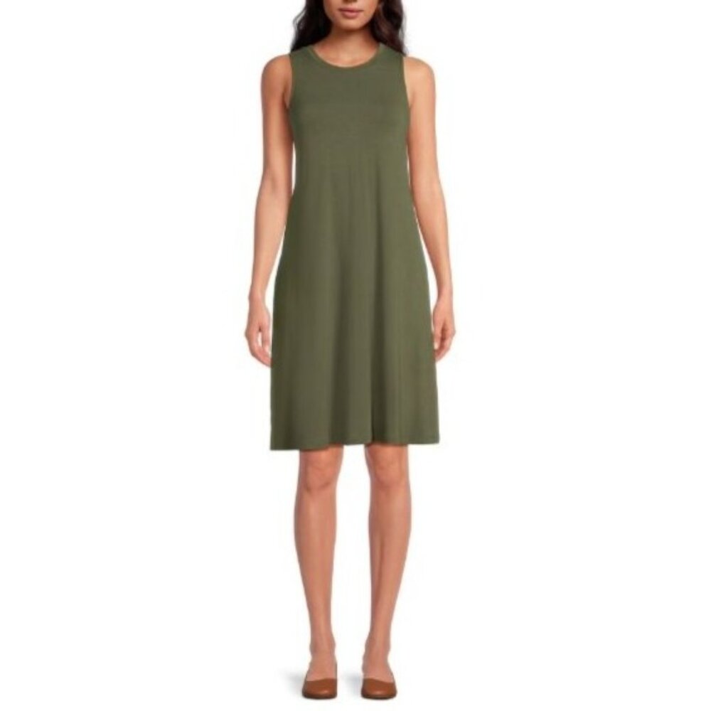 Time And Tru Sleeveless‎ Knit Dress Medium Sea Turtle Green New Casual Pockets